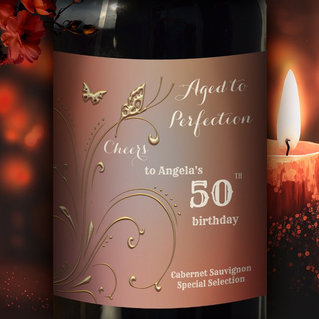 Rótulo de Vinho de Aniversário da Borboleta Dourad (Criador carregado)