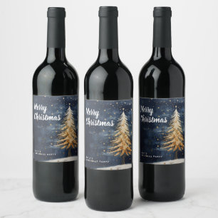 Rótulo de Vinho de Árvore de Ouro de Natal Merry