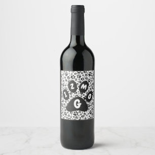 Rótulo de Vinho de Bolinhas Preto e Branco