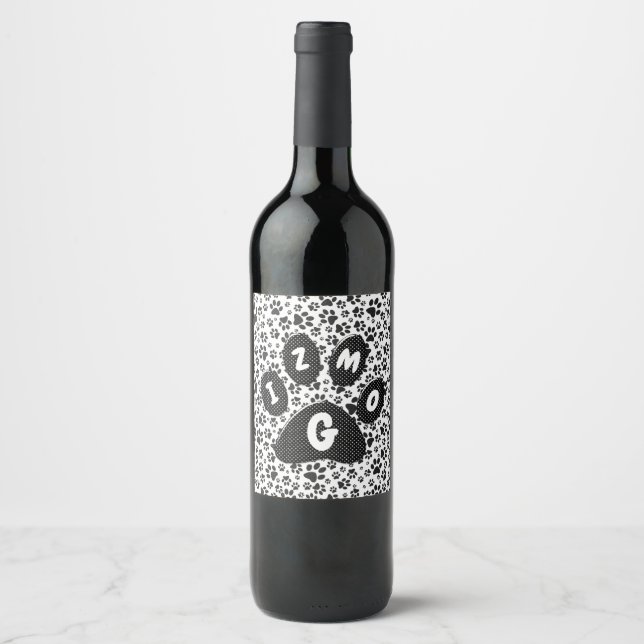 Rótulo de Vinho de Bolinhas Preto e Branco (Frente)