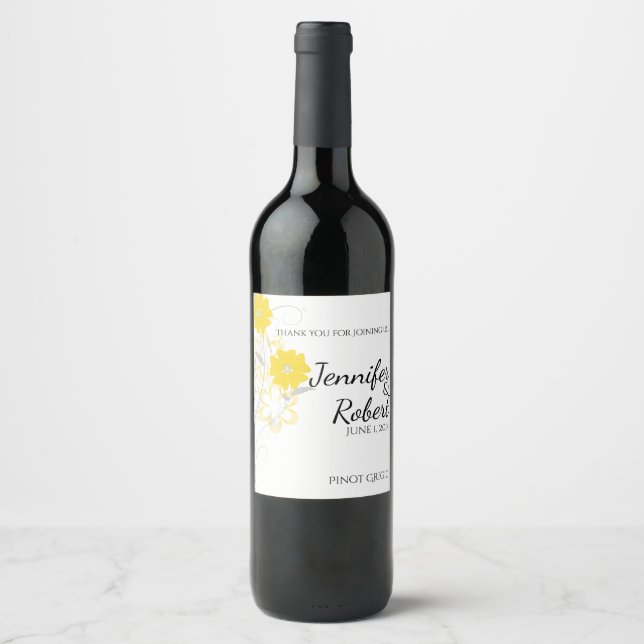 Rótulo de Vinho de Casamento Amarelo de Budding Ro (Frente)