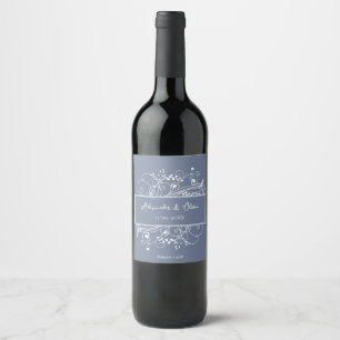 Rótulo de Vinho de Casamento Azul Dusty