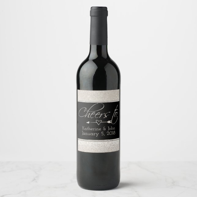 Rótulo de Vinho de Casamento com Brilho de Vinho E (Frente)