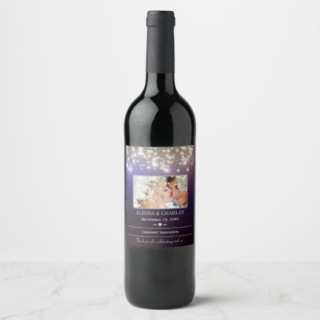 Rótulo de Vinho de Casamento com Nomes de Data de  (Frente)