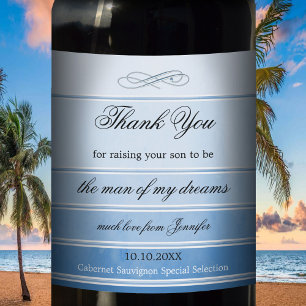 Rótulo De Vinho De Casamento De Casamento Azul-Est