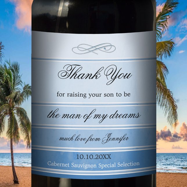 Rótulo De Vinho De Casamento De Casamento Azul-Est (Criador carregado)