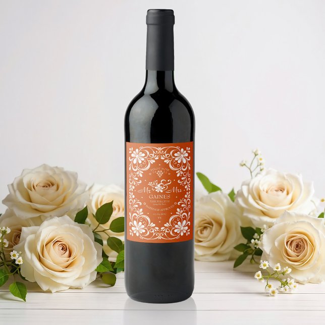Rótulo de Vinho de Casamento de Chique Laranja Que (Criador carregado)