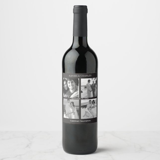 Rótulo de Vinho de Casamento de Colagem de Foto Pr (Frente)
