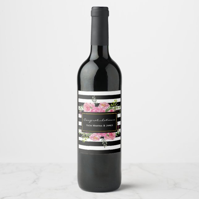 Rótulo de Vinho de Casamento de Flores (Frente)