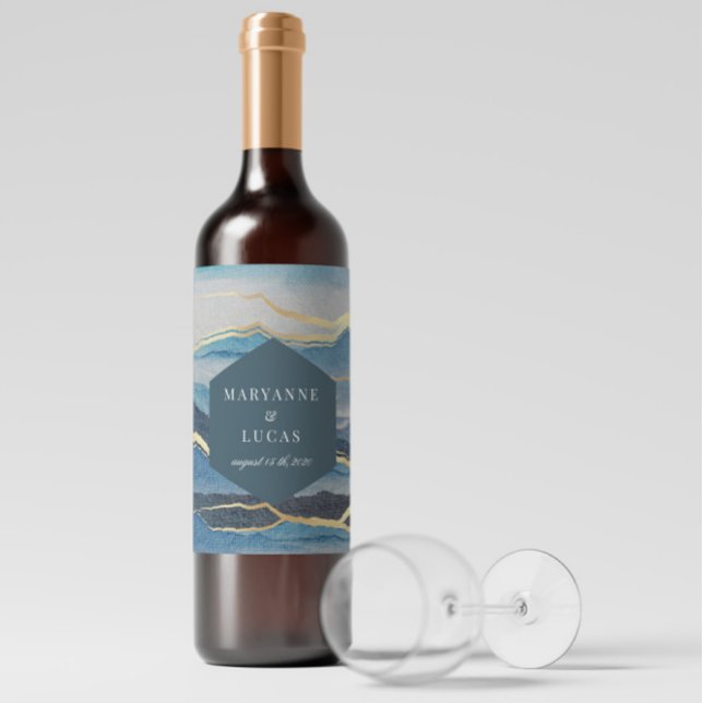 Rótulo de Vinho de Casamento de Ouro de Aquarela P (Criador carregado)