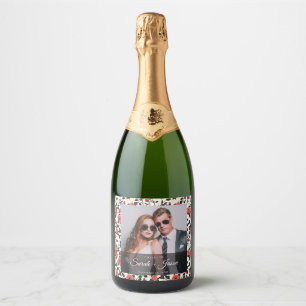 Rótulo de Vinho de Casamento de Rosa Clássica Flor