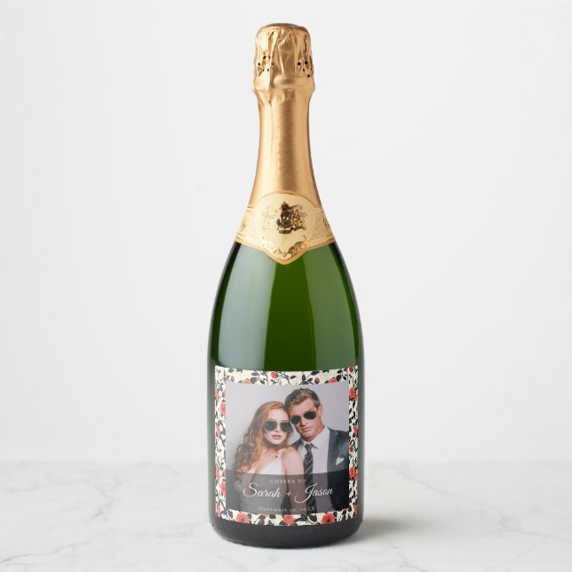 Rótulo de Vinho de Casamento de Rosa Clássica Flor (Frente)