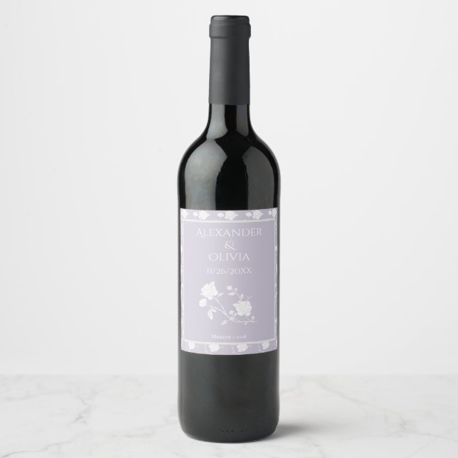 Rótulo de Vinho de Casamento de Rosa lavanda (Frente)