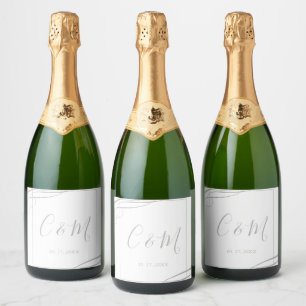 Rótulo de Vinho de Casamento do Monograma de Prata