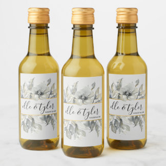 Rótulo de Vinho de Casamento Floral Cinza Boêmio