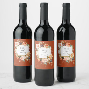 Rótulo de Vinho de Casamento Floral Terrestre do O