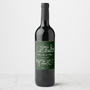 Rótulo de Vinho de Casamento Floreado Emerald Gree