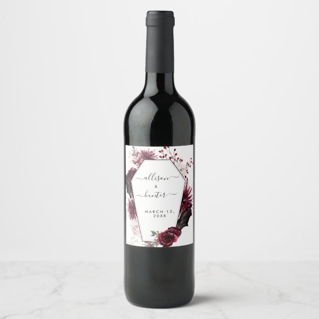 Rótulo de Vinho de Casamento Framboçado Floral (Frente)