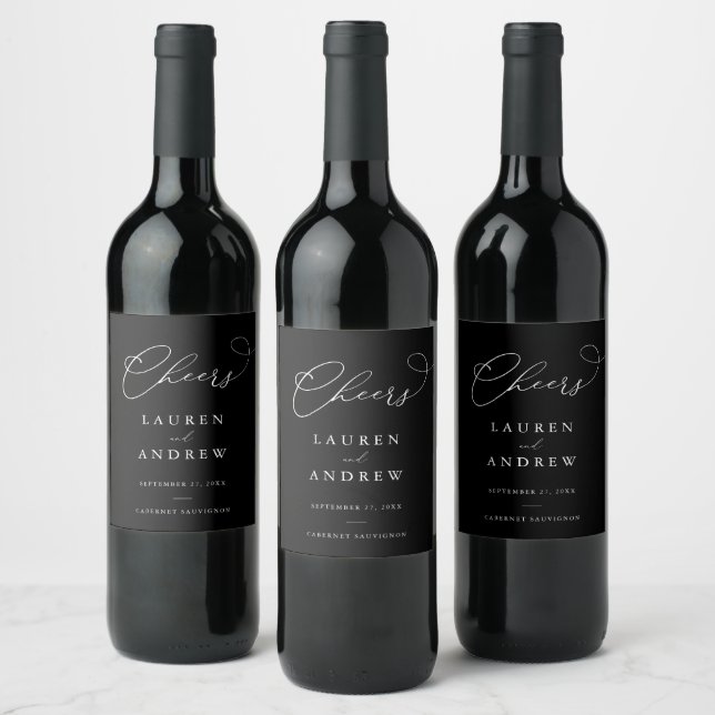 Rótulo de vinho de casamento preto com branco (Garrafas)