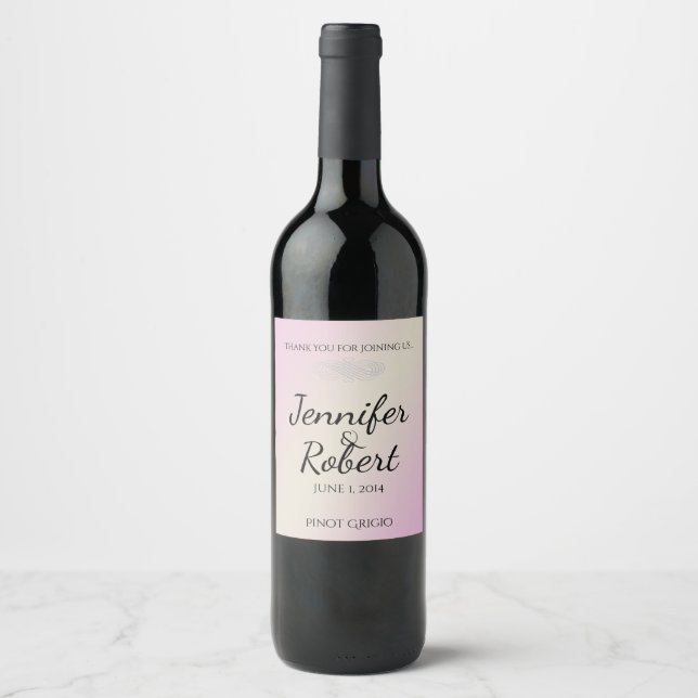 Rótulo de Vinho de Casamento Romântico Bege e Cinz (Frente)