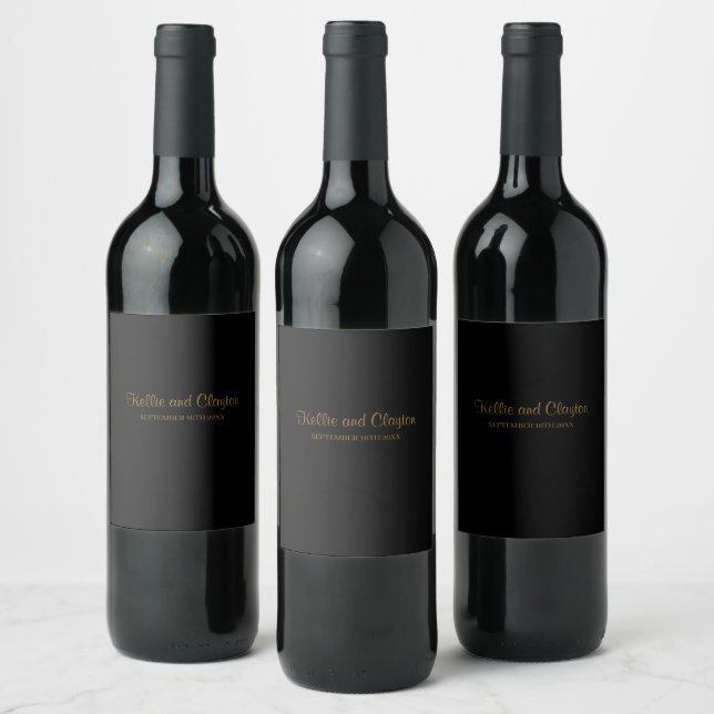 Rótulo de Vinho de Casamento Simples Preto (Garrafas)