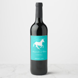 Rótulo de Vinho de Casamento Turquesa Unicorn