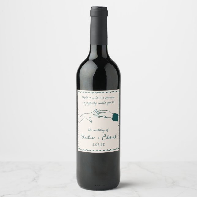 Rótulo de Vinho De Casamento Verde Retrorna Desenh (Frente)