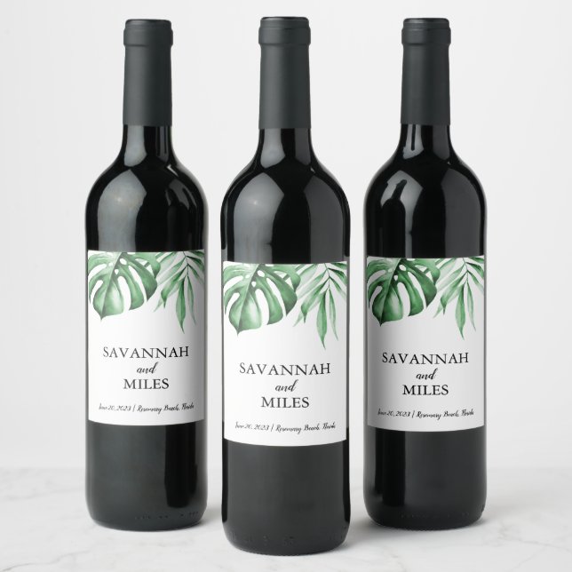 Rótulo de Vinho de Casamento Verde Tropical (Garrafas)