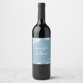 Rótulo de Vinho de Casca Azul Branco-Inverno Floco
