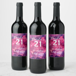 Rótulo de Vinho de Cor aniversário de 21 anos rosa