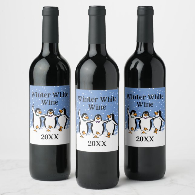 Rótulo de Vinho de Design de Pinguins Dançantes (Garrafas)