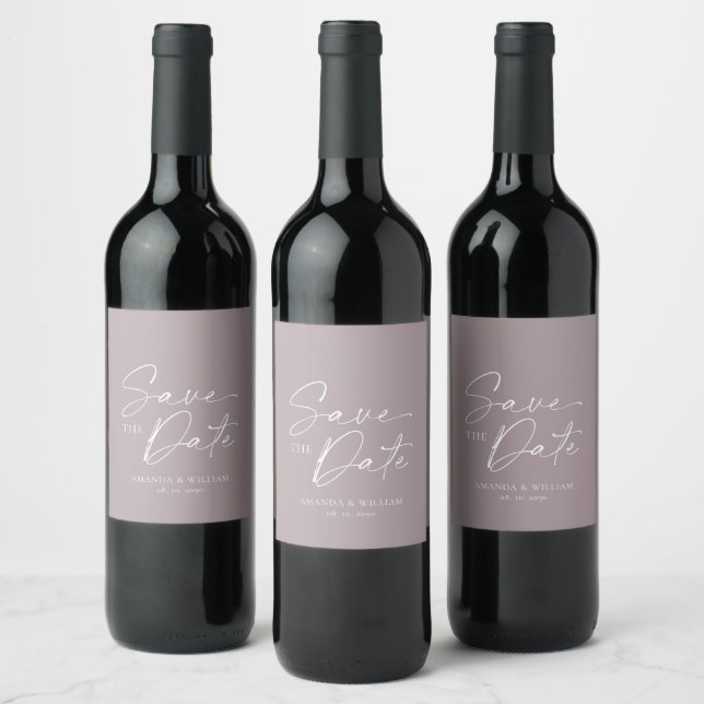 Rótulo de Vinho de Elegante Lilás Salve a Data (Garrafas)