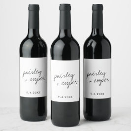 Rótulo de Vinho de Favor do Casamento Minimalista