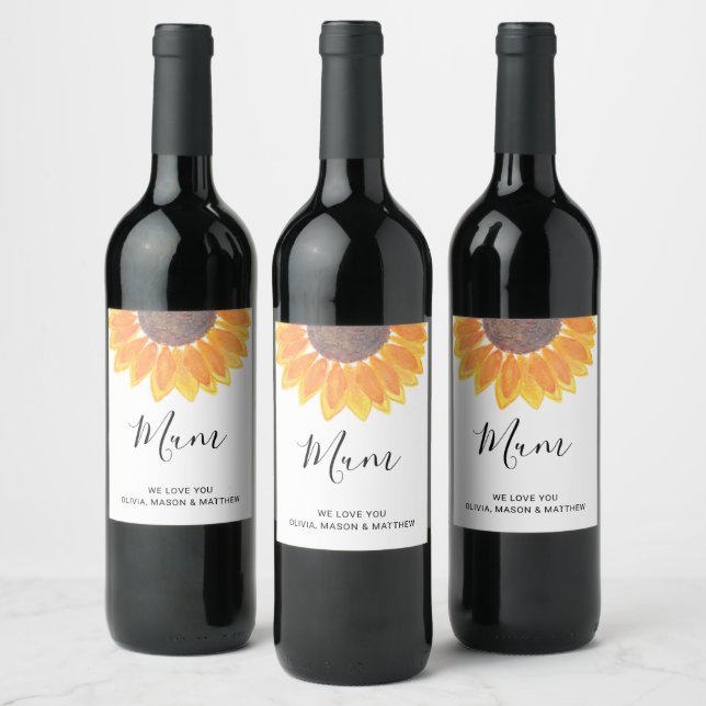Rótulo de Vinho de Girassol de Mãe Personalizada (Garrafas)