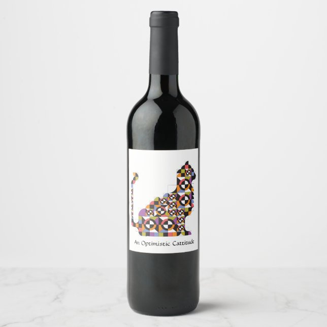 Rótulo de Vinho de Padrão de Inclinação de Gato Mo (Frente)