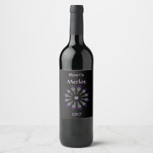 Rótulo de Vinho de Vidro Negro e Roxo de Mandala