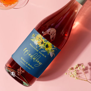 Rótulo de Vinho do Casamento de Girassol Azul