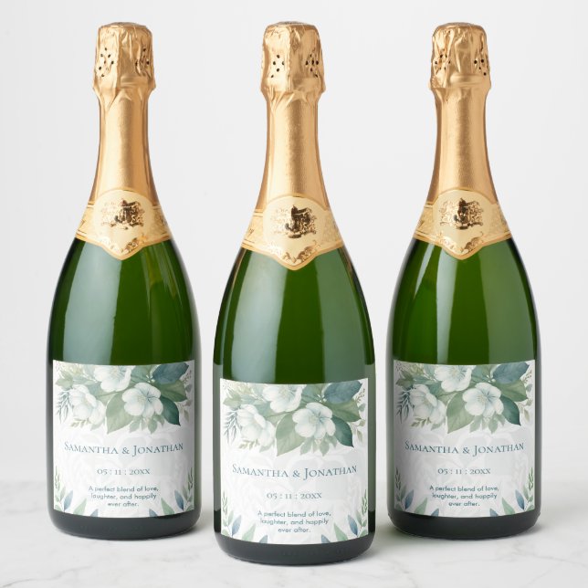 Rótulo de Vinho Espumante Casamento Verde Salvia E (Garrafas)
