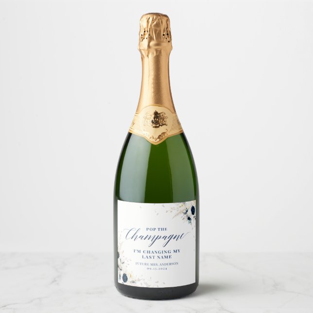 Rótulo de Vinho Espumante de Brida Floral Azul Ele (Frente)