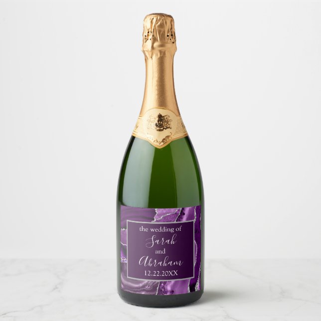 Rótulo de Vinho Espumante de Casamento Ágata Prata (Frente)