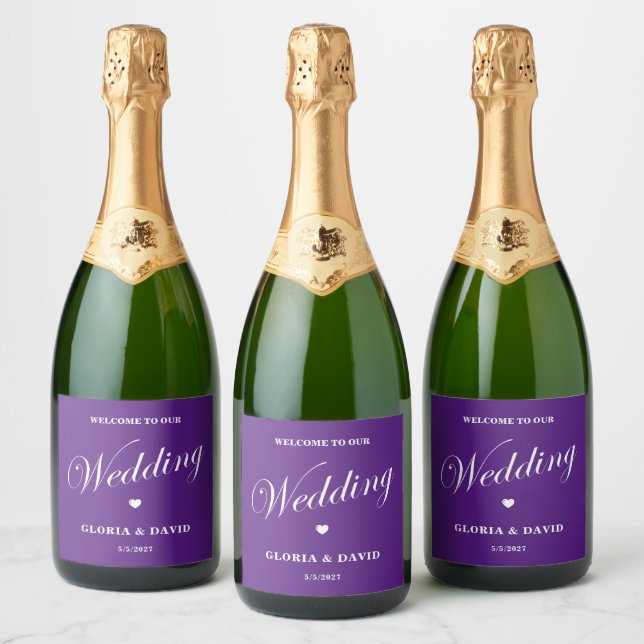 Rótulo de Vinho Espumante de Casamento Roxo (Garrafas)