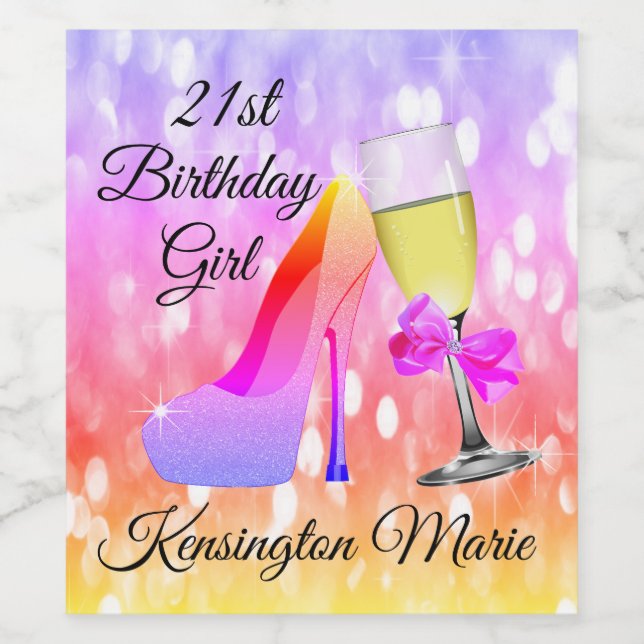 Rótulo de Vinho Espumante do aniversário de 21 ano (Rótulo Único)