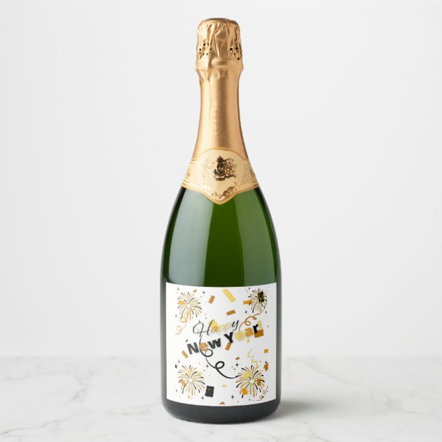 Rótulo de Vinho Espumante do feliz ano novo (Frente)