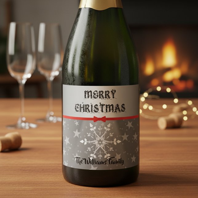 Rótulo de Vinho Espumante Natal com Laço Vermelho  (Criador carregado)