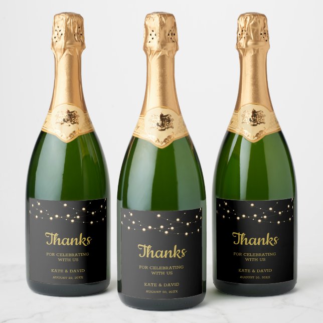 Rótulo de Vinho Espumante Preto e Dourado de Luxo (Garrafas)