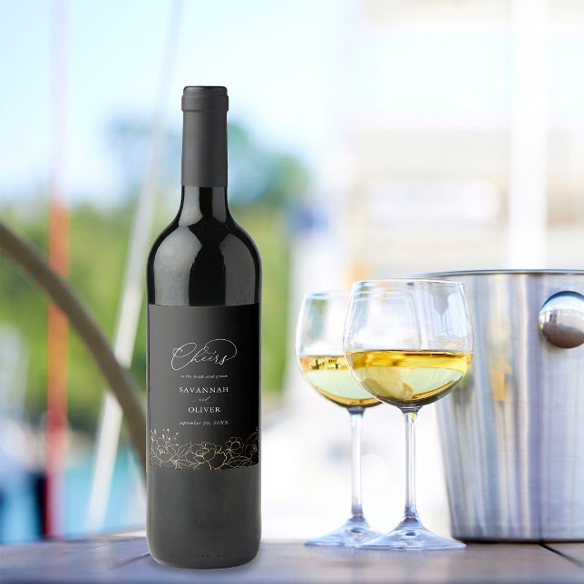 Rótulo de Vinho Floral Dourado 2 (Criador carregado)