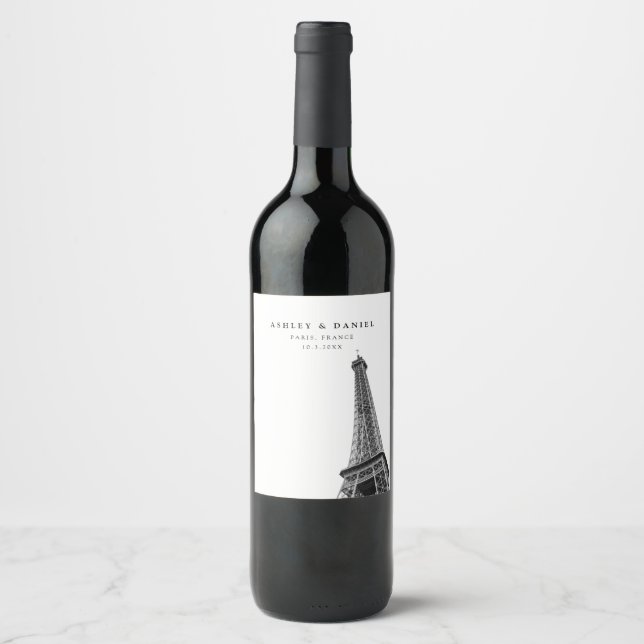 Rótulo de Vinho Minimalista de Casamento de Paris  (Frente)