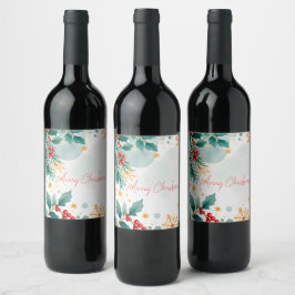 Rótulo de Vinho Natalino em Aquarela – Elegante