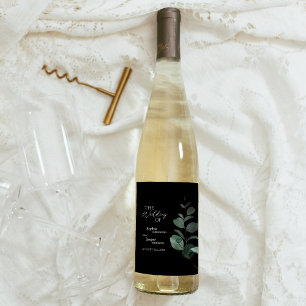 Rótulo de Vinho Negra de Casamento Verde Moderno