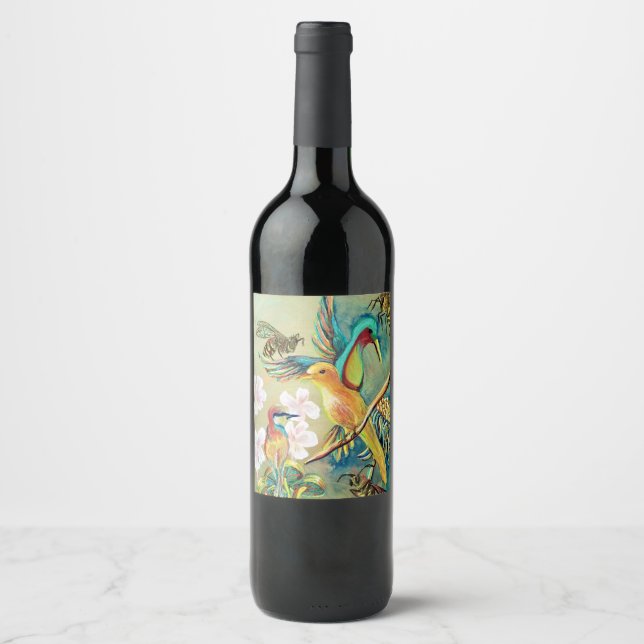 rótulo de vinho para pintura de aves e abelhas (Frente)